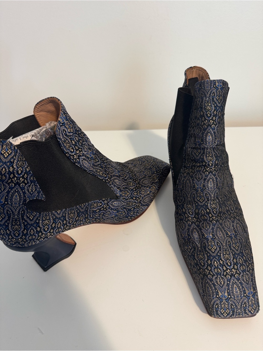 John Fluevog Baroness Blue Paisley Chelsea Boots - Picture 3 of 10